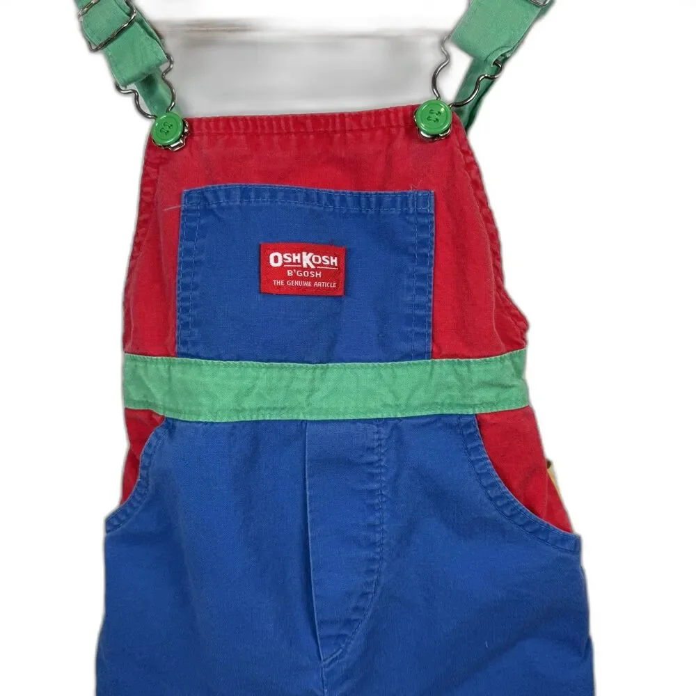 Osh Kosh B’Gosh Vintage Primary Colors Shortalls Size 3T Made In USA